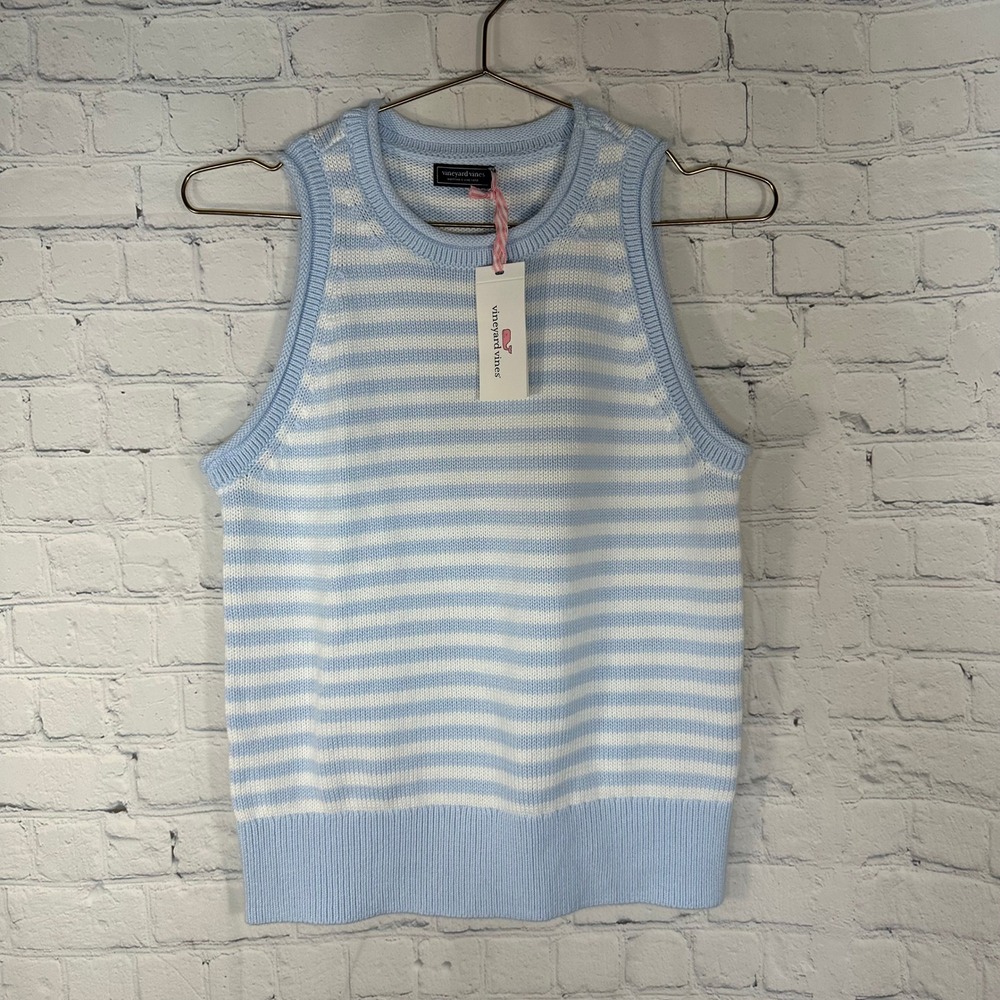 Vineyard Vines Rocks Blue Stripe Cotton Sweater Tank Sleeveless Top 2E002485 S